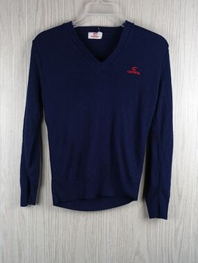 VTG Carrera Sony Autosound Long Sleeve V Neck Sweater Men's virgin orlon read.